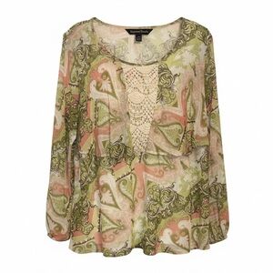 Skye’s The Limit XL Pastel Print Crochet Detailed Long Sleeve Blouse Boho Style